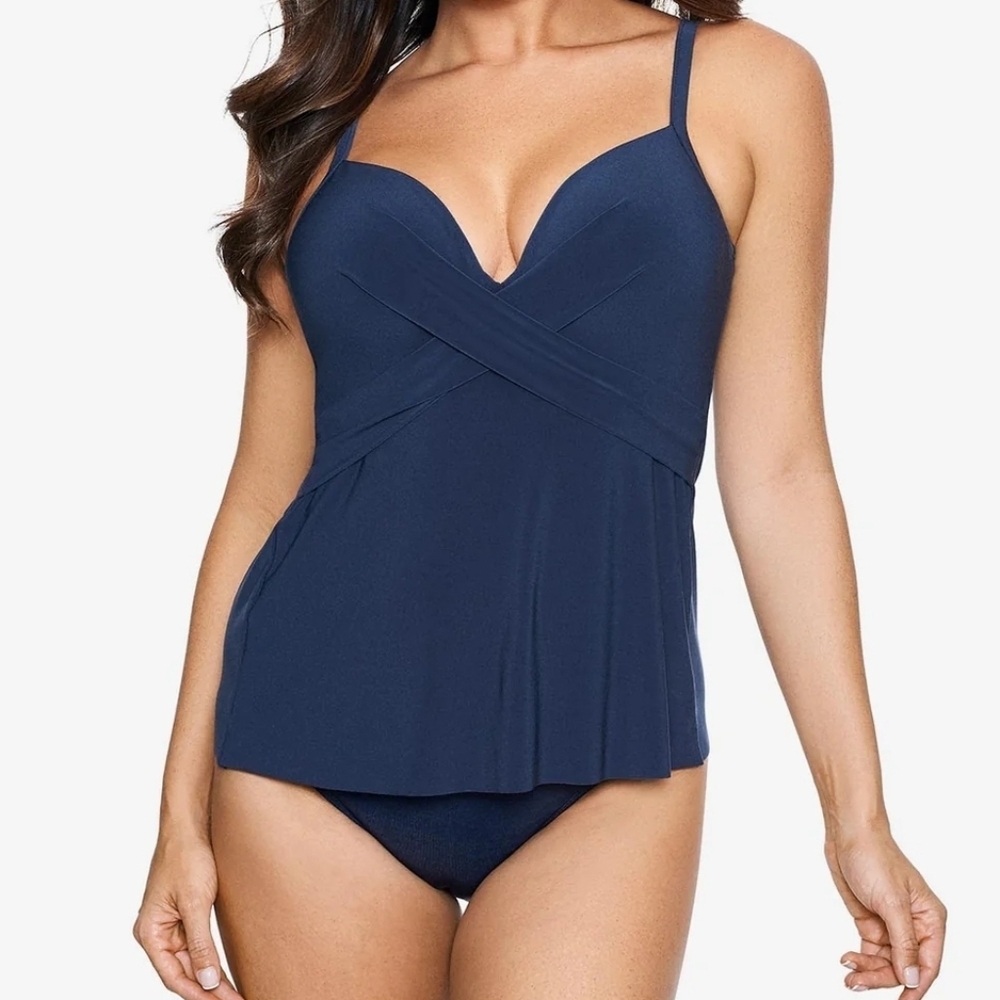 Miraclesuit Womens Allura Tankini Top Size 8 NWT $118 Navy